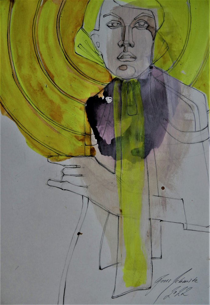 Expressives Gelbes Porträt von Doris Schmitz