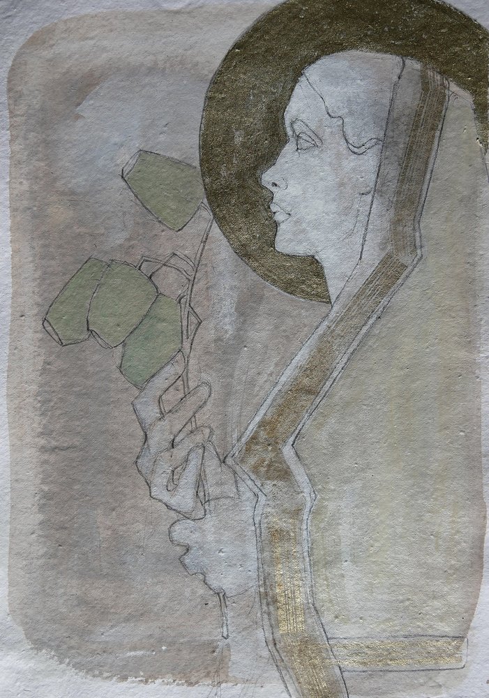 Serenes Profil Goldener Heiligenschein von Doris Schmitz