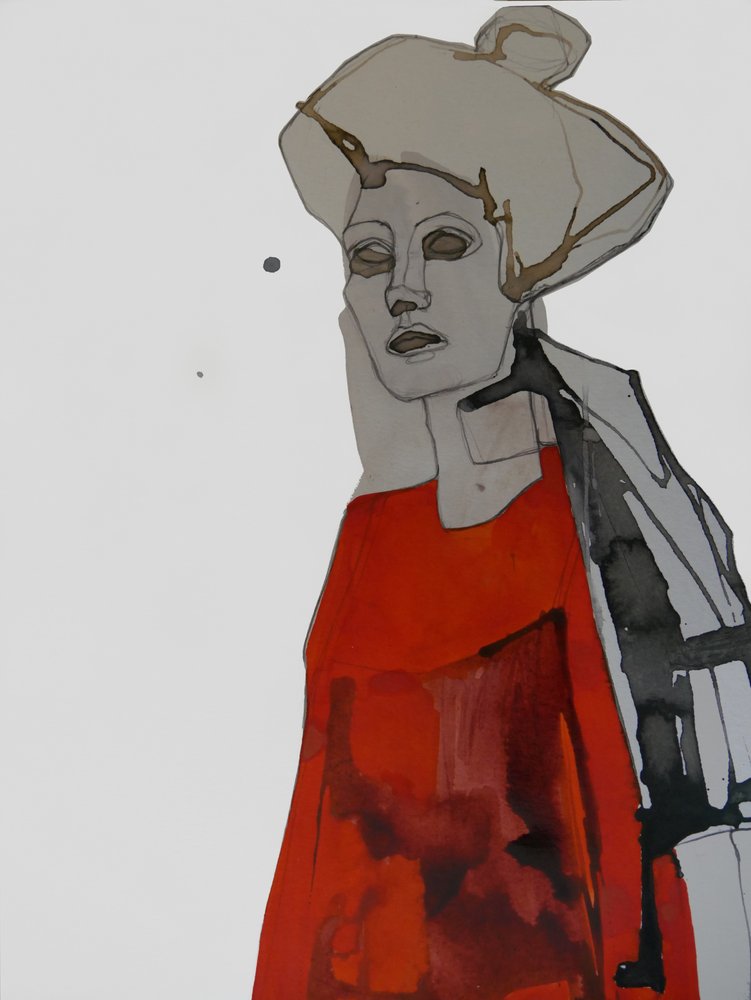 Stilvolles rotes Porträt von Doris Schmitz
