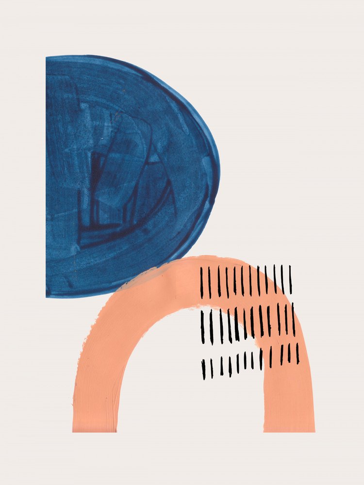 Abstrakte Blau-Orange Formen von Ejaaz Haniff