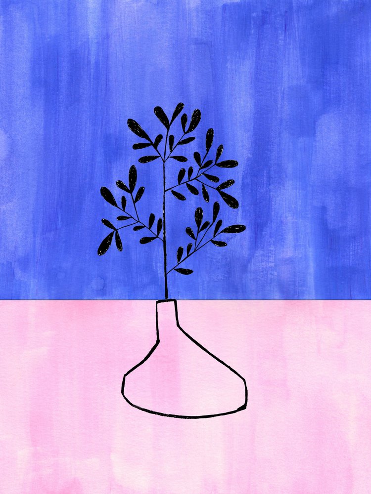 Blaue rosa botanische Vase von Ejaaz Haniff