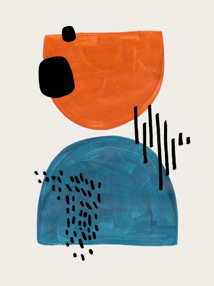 Orange-Blaue Abstrakte Formen von Ejaaz Haniff