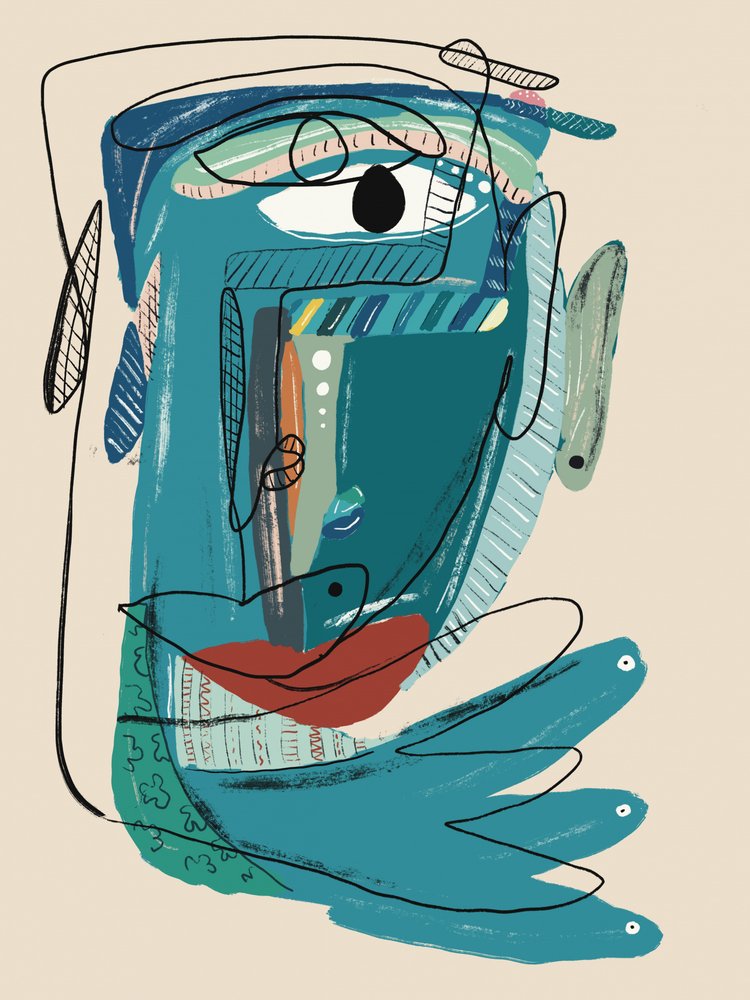 Abstraktes blaues Gesicht von GIovanna Gil Alves