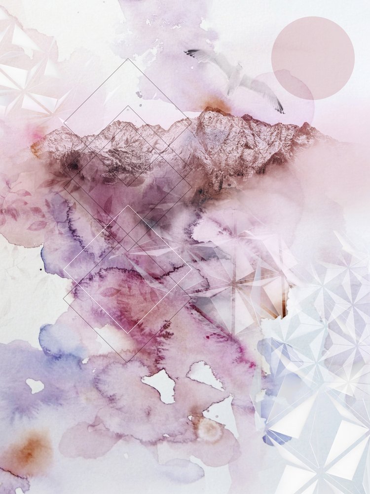 Träumerische Berg-Aquarell von Gemma Bardot