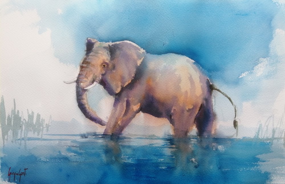 Majestätischer Elefant im Wasser von Giorgio Gosti