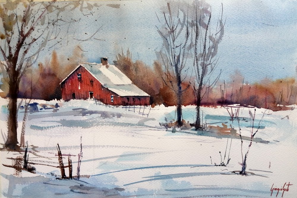 Rote Scheune Winterlandschaft von Giorgio Gosti