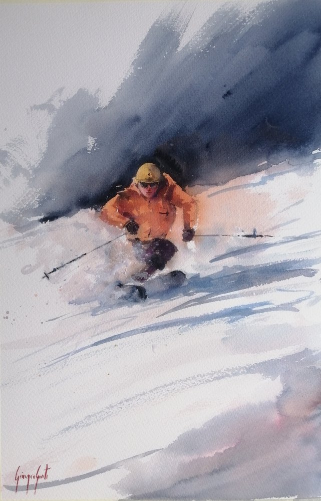 Skifahrer im Pulverschnee von Giorgio Gosti