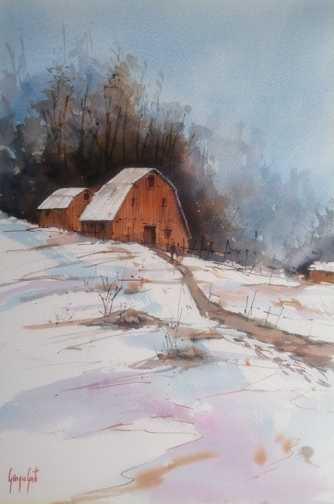 Verschneite Landbarn von Giorgio Gosti