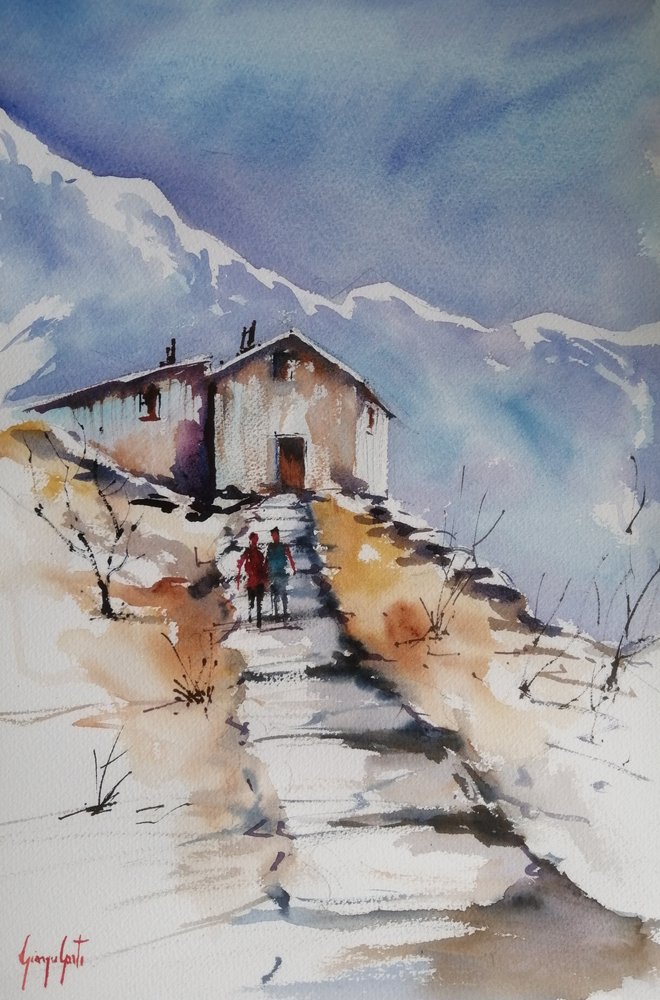 Verschneiter Pfad zur Hütte von Giorgio Gosti