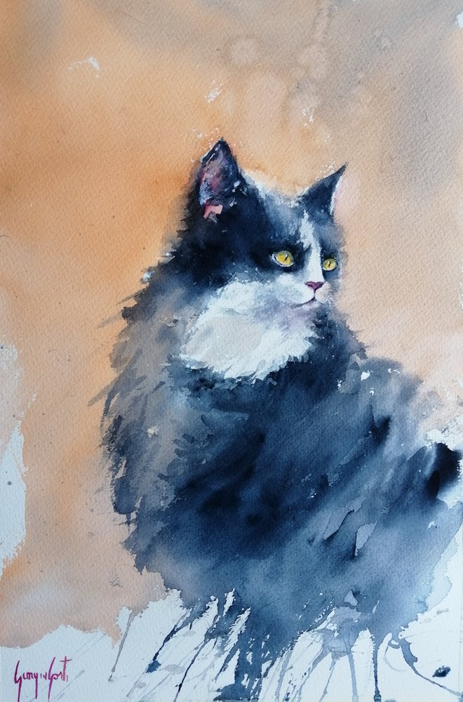 Wachsame Aquarellkatze von Giorgio Gosti