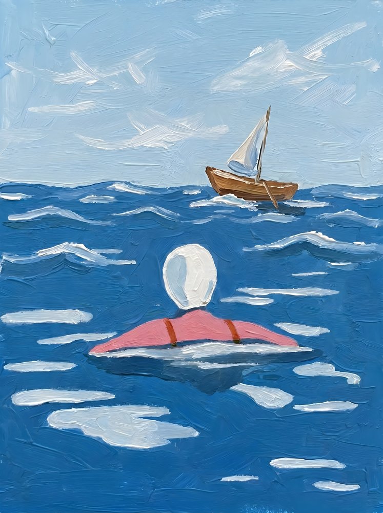 Schwimmer und entferntes Boot von HUGO