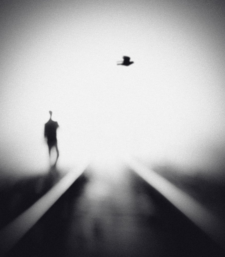 Einsamer Mann mit fliegendem Vogel von Hengki Lee