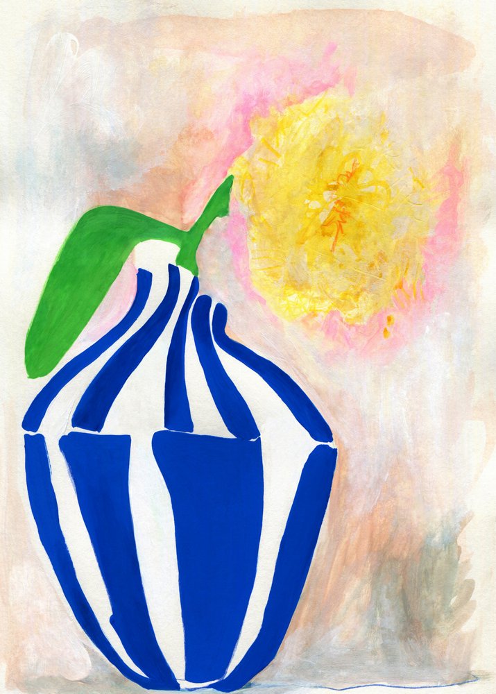 Gelbe Blüte gestreifte Vase von Jenja Braun