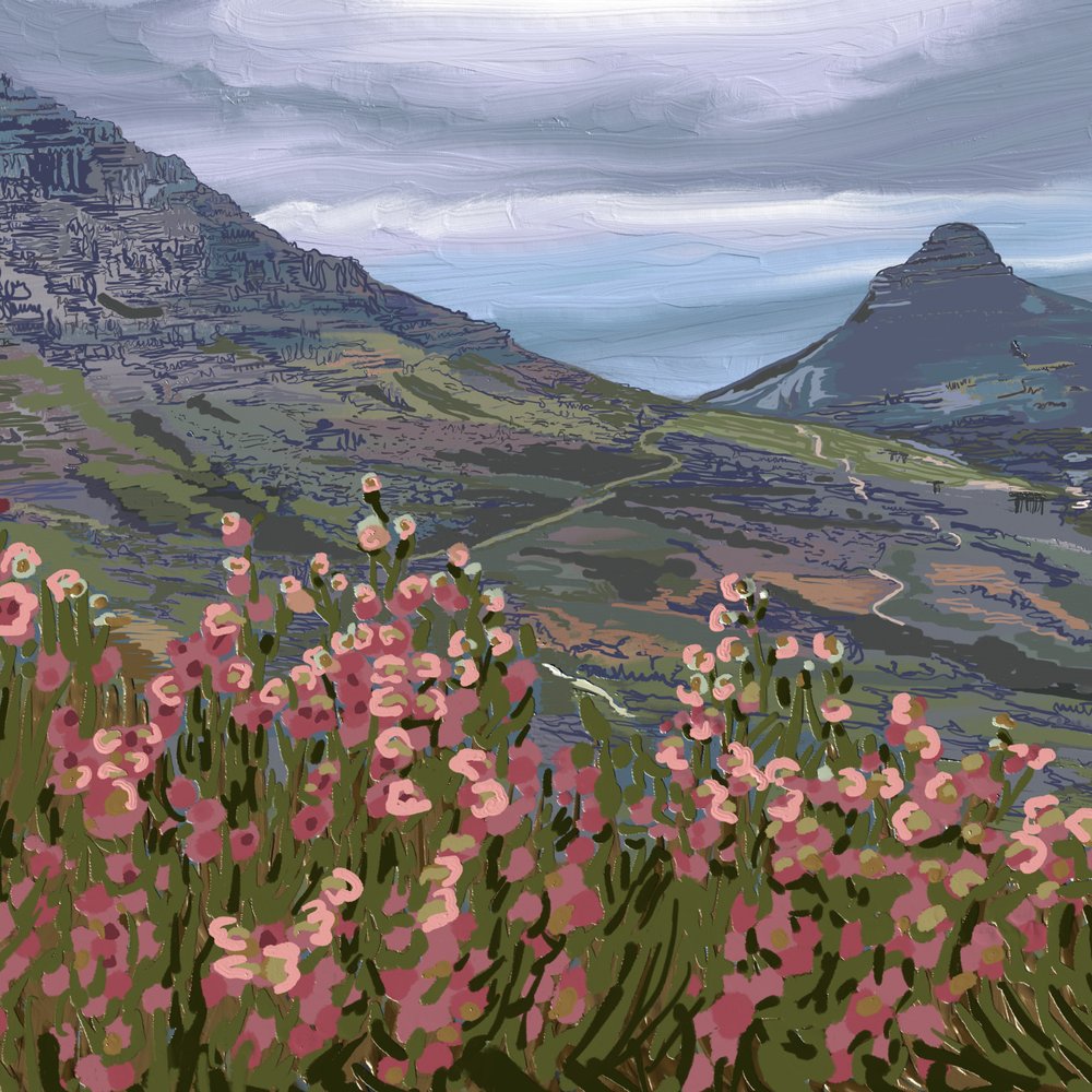 Rosa Blumen Bergblick von Jenna Alheit