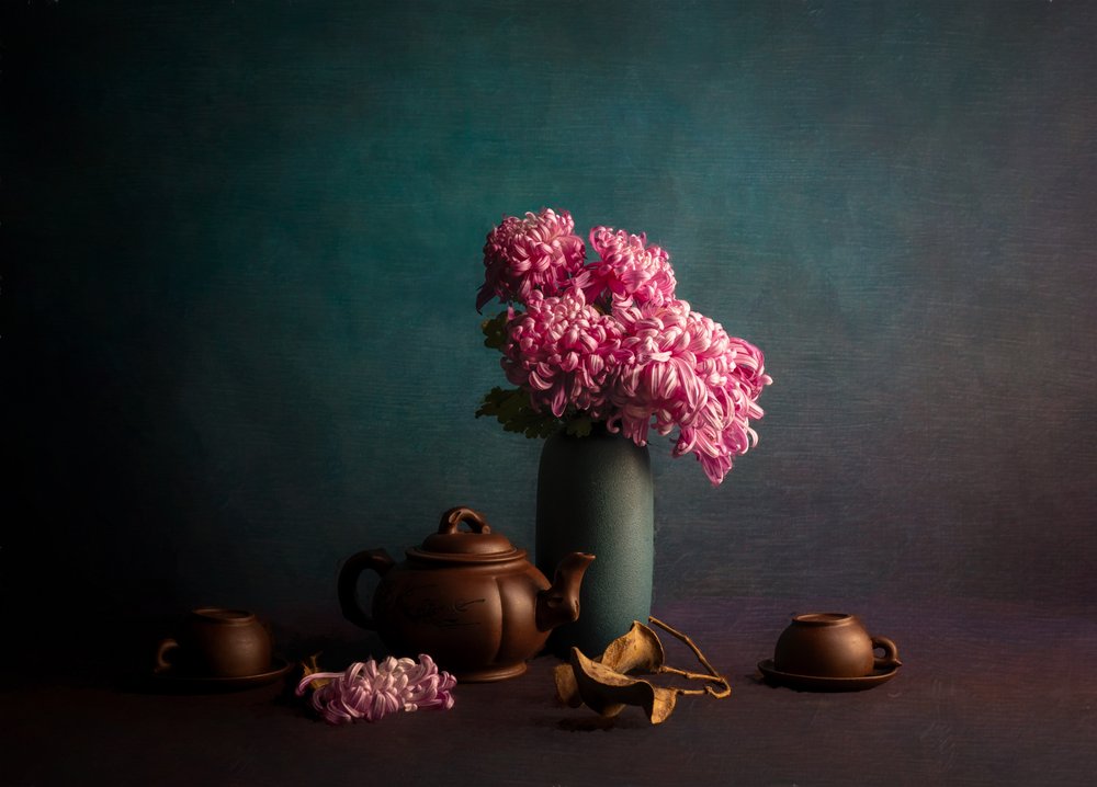 Rosa Chrysantheme Teestunde von John-Mei Zhong