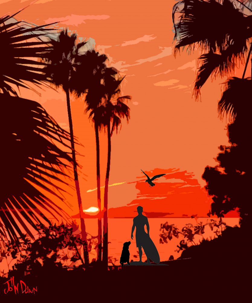 Surferhund tropischer Sonnenuntergang von John Dunn