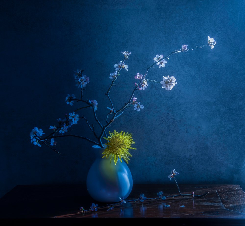 Blaue Blüten und Vase von Judy Tseng