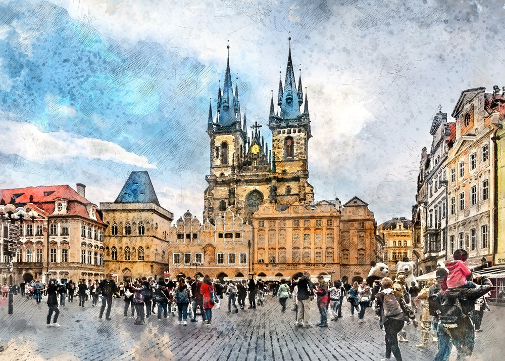 Prag Tschechien Aquarellmalerei Stadt Kunst (28) von Justyna Jaszke