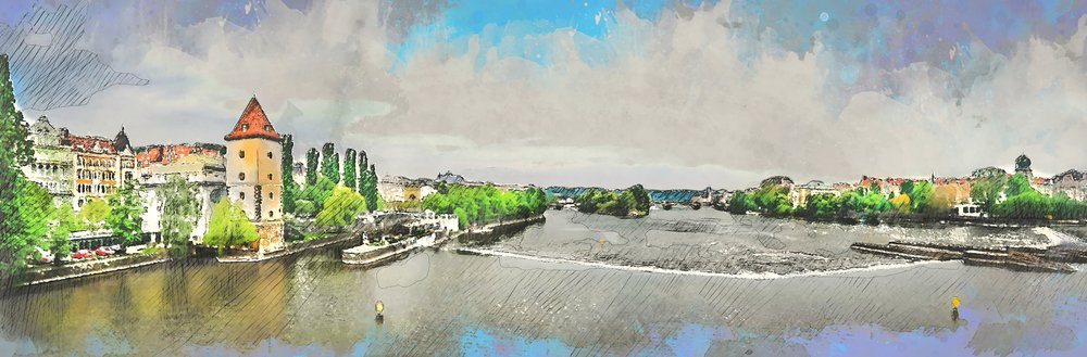 Skizzierte Flussstadtansicht von Justyna Jaszke