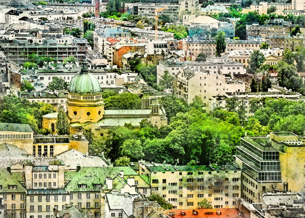 Warschau Stadt Aquarellkunst Polen (6) von Justyna Jaszke