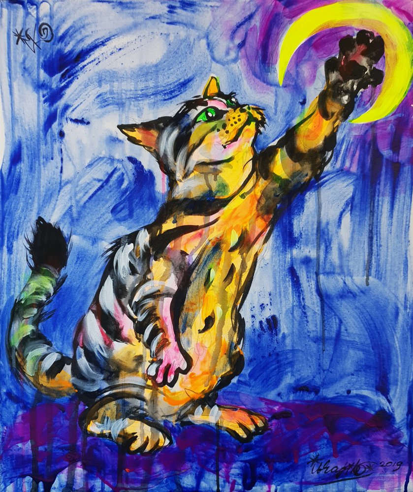 Bunte Katze erreicht den Mond von Kanat Ibragimov