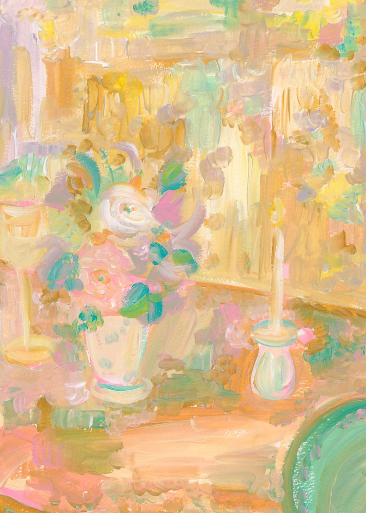 Impressionistisches Gemälde von Blumen und Kerze von Katharina Puritscher