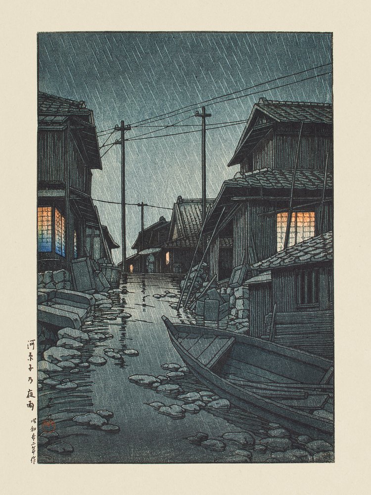 Nachtregen in Kawarago 1947 von Kawase Hasui