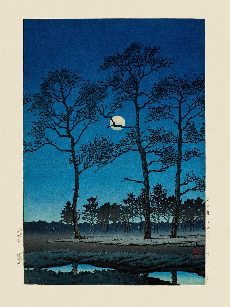 Wintermond in Toyamagahara (1931) von Kawase Hasui