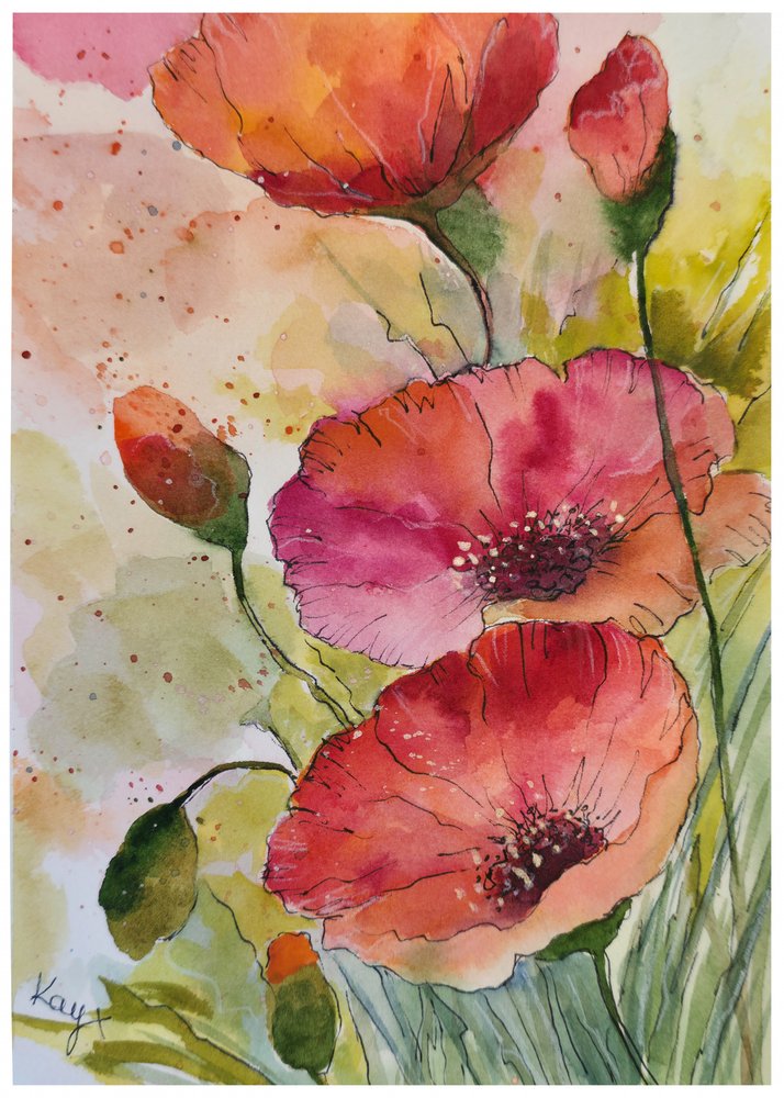 Lebendige Aquarellmohnblumen von Kay Shanley