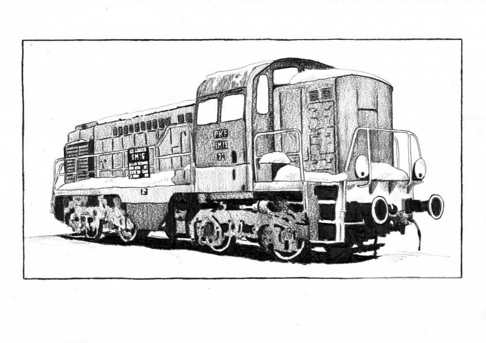 Klassische Dieselzug-Zeichnung von Kulik