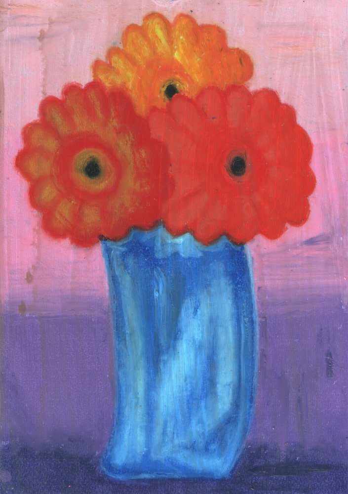 Bunte Blumen in blauer Vase von Kulik
