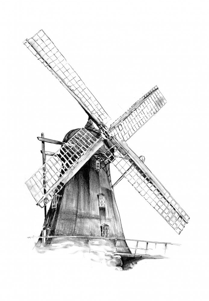 Niederländische Windmühle Skizze von Kulik