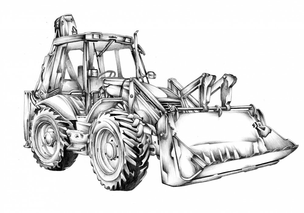 Leistungsstarke Bagger Skizze von Kulik