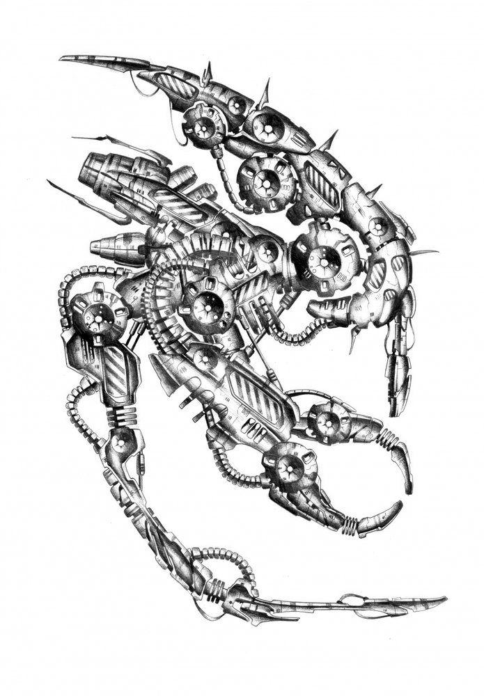 Science-Fiction-Cyborg-Kunstzeichnung Skizze 70 von Kulik