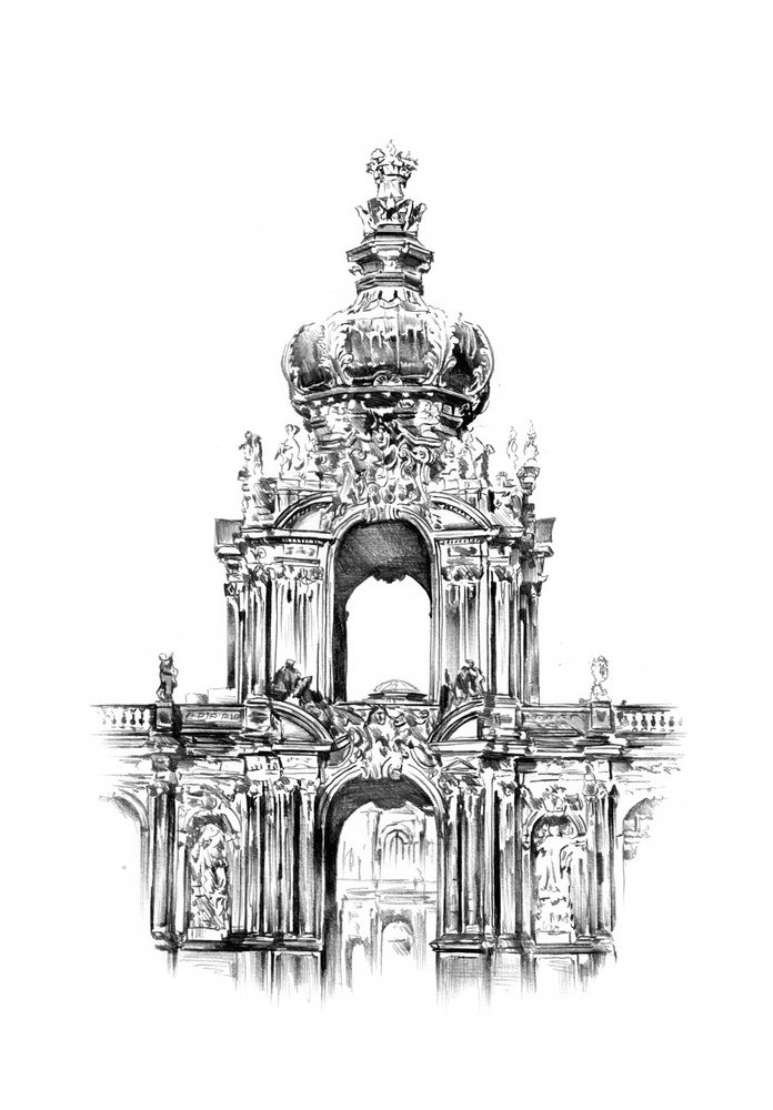 Zwinger Kronentor Zeichnung von Kulik