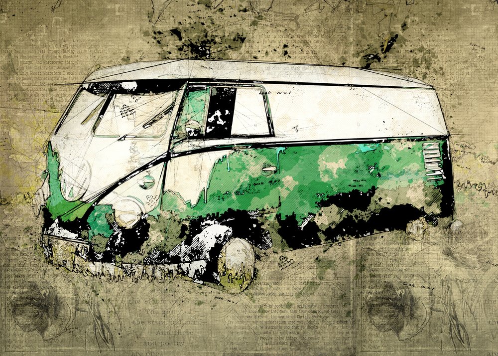 Künstlerischer Grüner Bus von Lembayung senja studio [Vintage Poster]