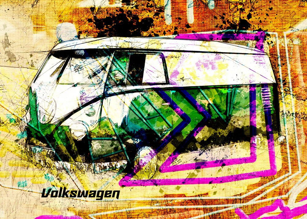 Bunter Grunge-Bus von Lembayung senja studio [Vintage Poster]