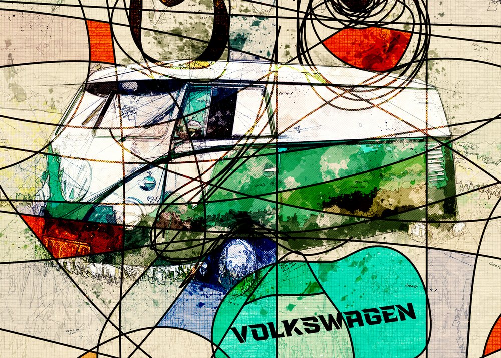 Bunter Hippie-Bus von Lembayung senja studio [Vintage Poster]