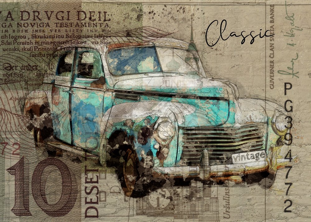 Rostiges Teal-Klassikauto von Lembayung senja studio [Vintage Poster]
