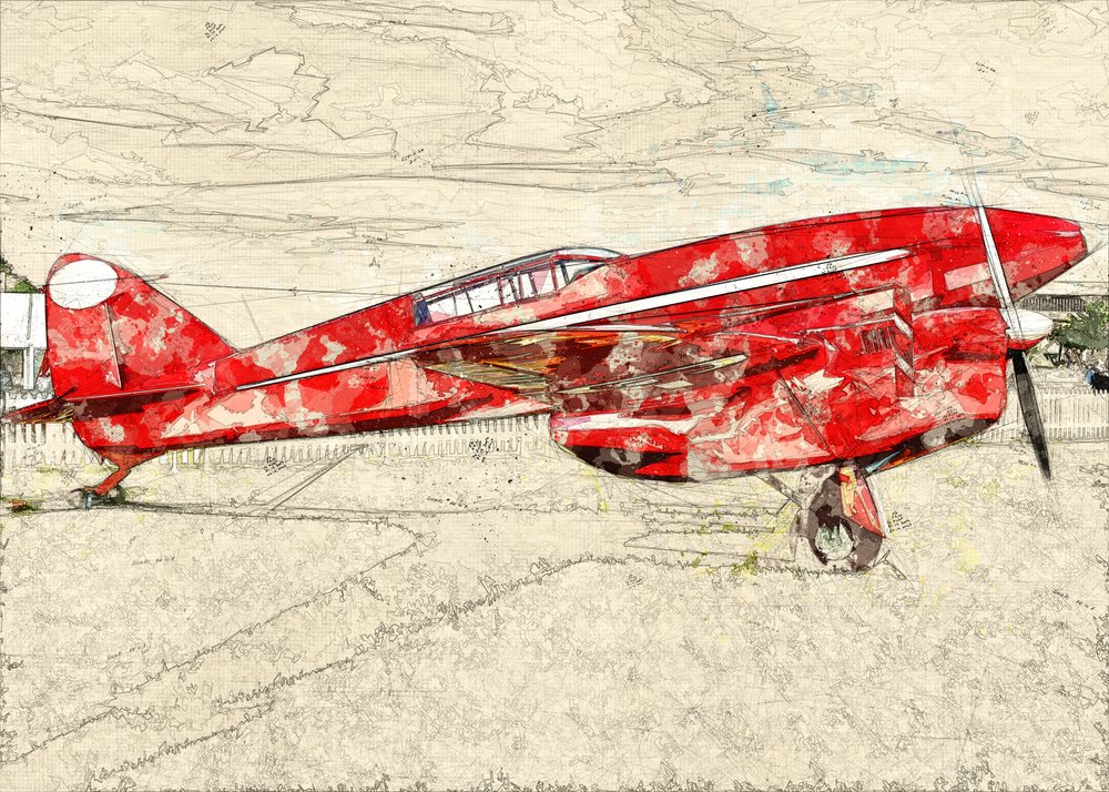 Vintage-Rotes Propellerflugzeug von Lembayung senja studio [Vintage Poster]