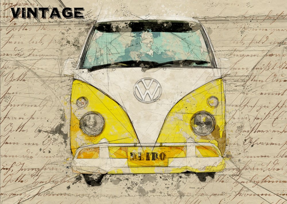 Vintage Gelber Van Skizze von Lembayung senja studio [Vintage Poster]
