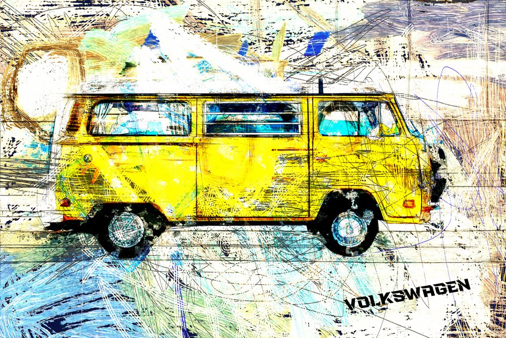 Gelber Surf-Van von Lembayung senja studio [Vintage Poster]