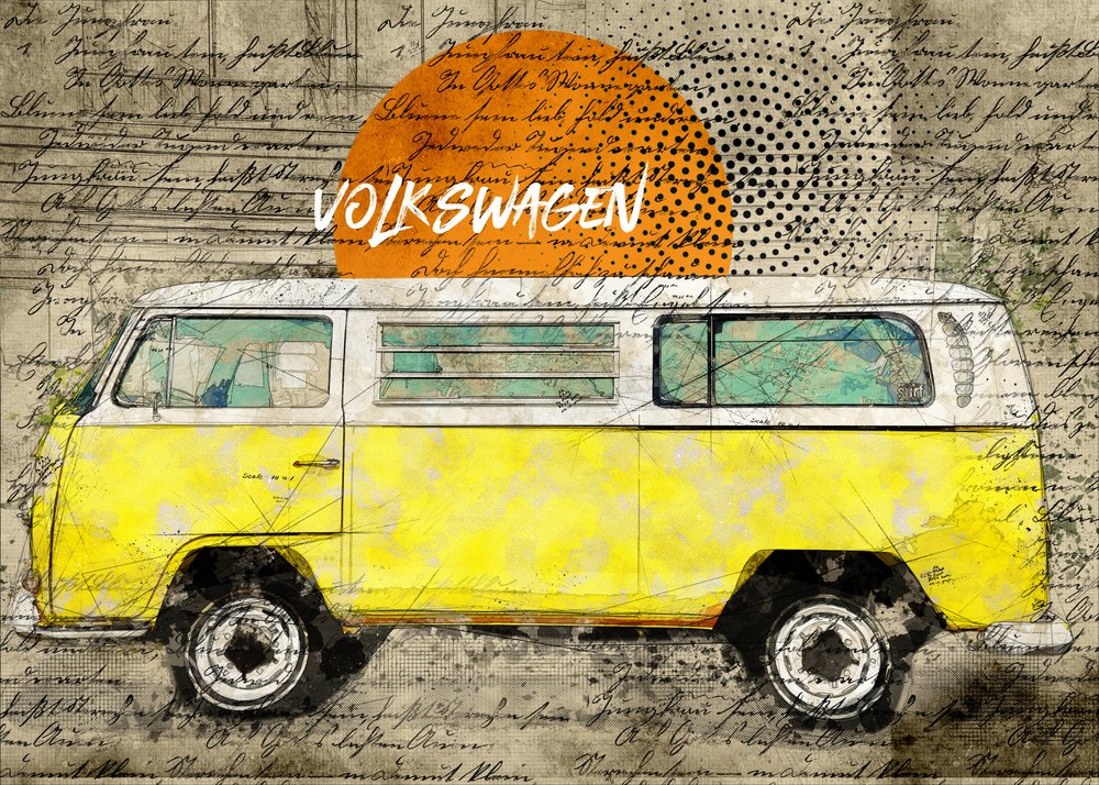 Gelber Vintage-Van von Lembayung senja studio [Vintage Poster]