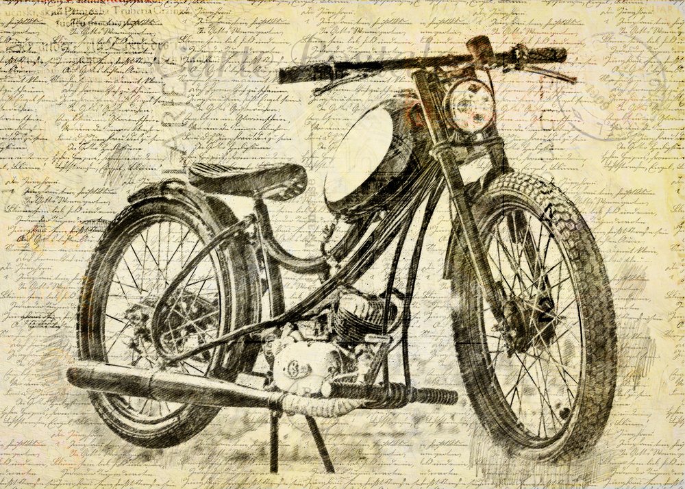 Altes Motorrad von Lembayung senja studio [Vintage Poster]