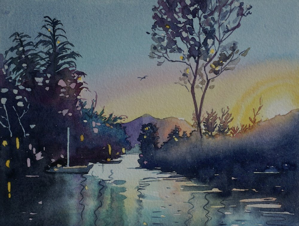 Ruhiger Flusssonnenuntergang von Luisa Millicent