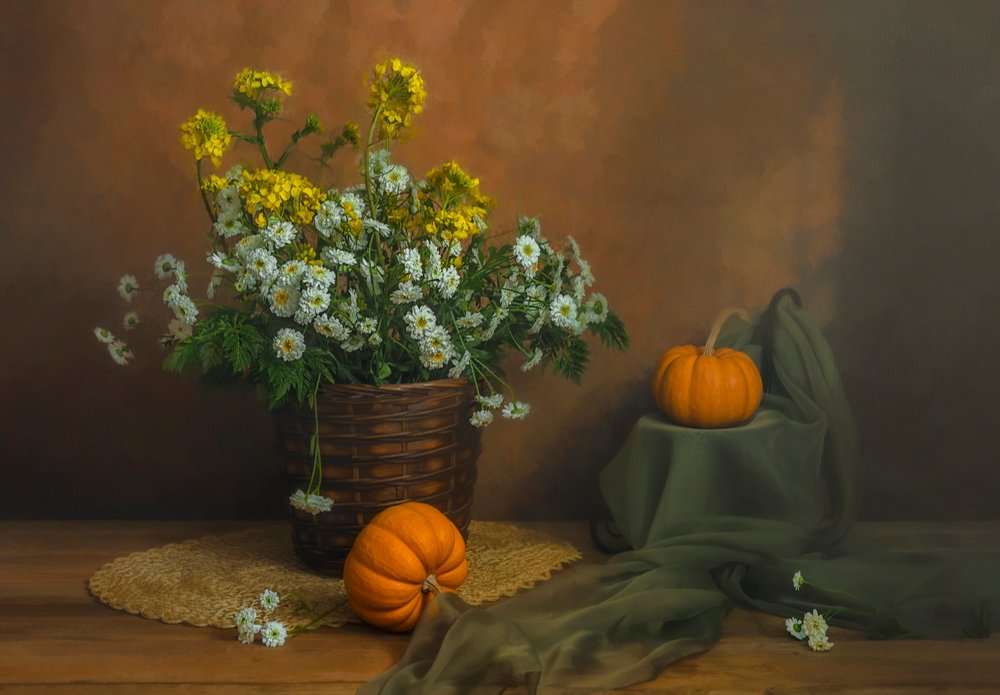Herbstblumen und Kürbisse von Lydia Jacobs