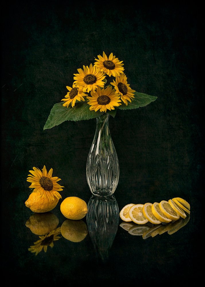 Elegantes Sonnenblumenstillleben von Lydia Jacobs