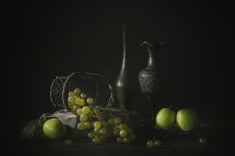 Stimmungsvolle Trauben und Äpfel von Lydia Jacobs