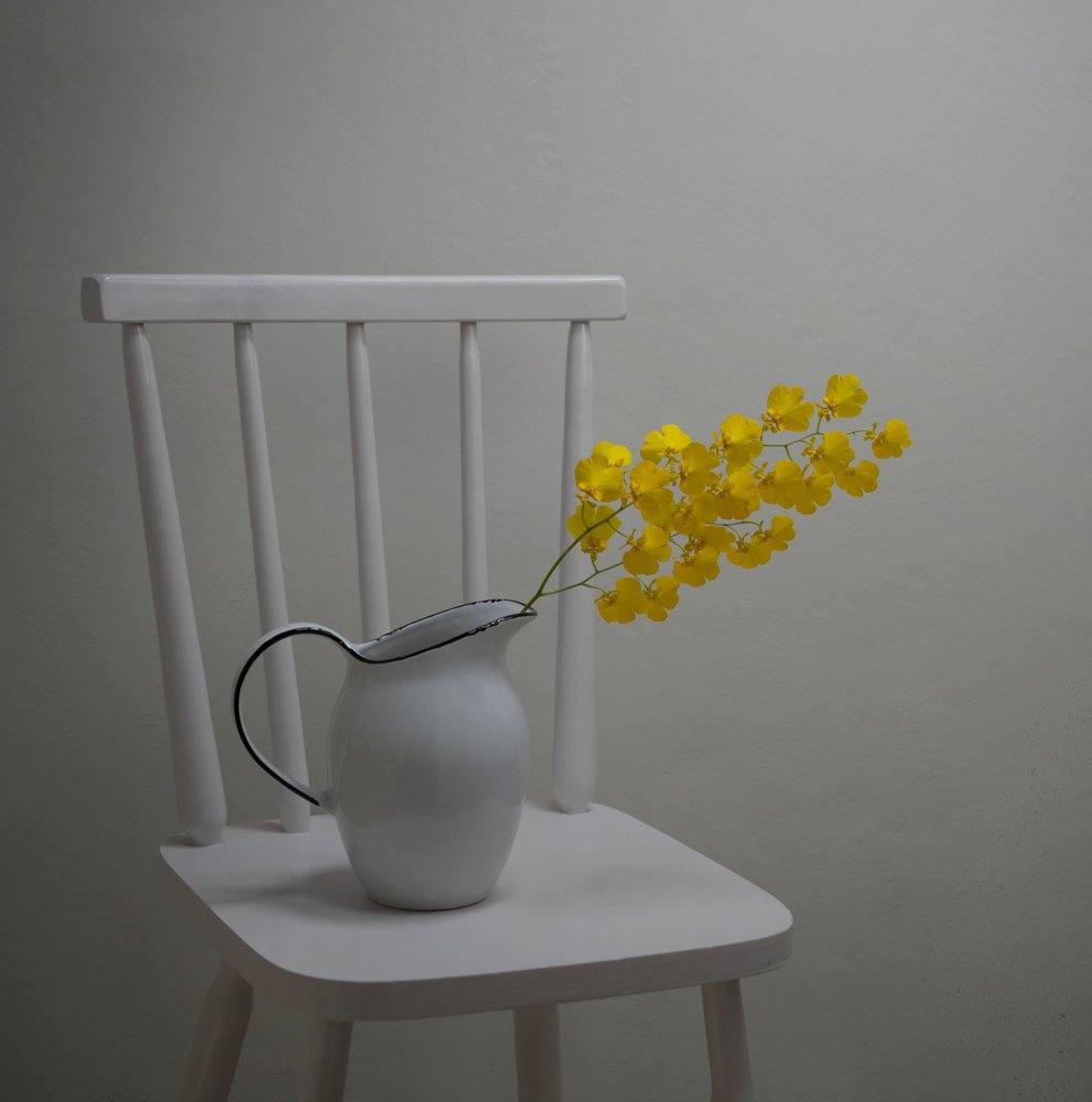 Helle Blüten Weißer Stuhl von Margareth Perfoncio