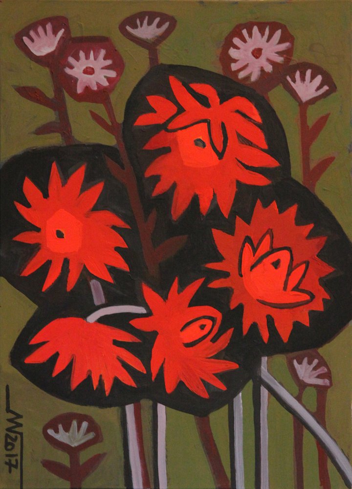 Rote abstrakte Blumen von Marina Gorkaeva